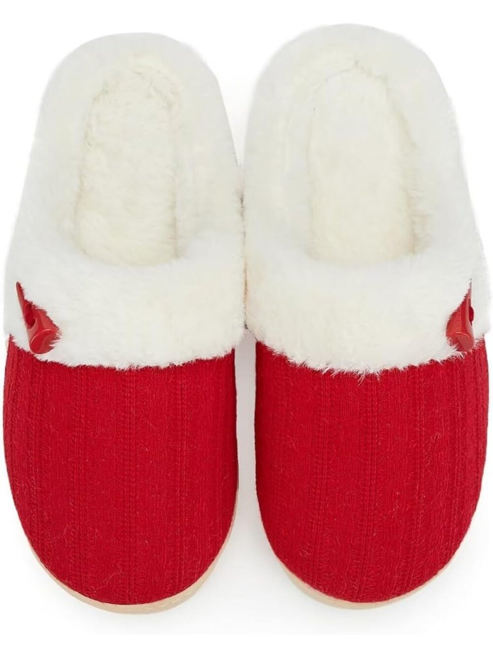 Women's Red Memory Foam Fuzzy Warm Plush Shoes Indoor Slip On Fluffy Slippers